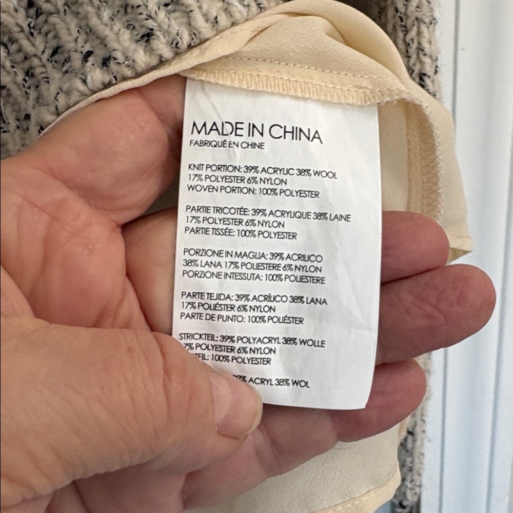 Club Monaco Wool Blend Marled Beige/Gray Knit Sweater with Cream Under Layer - Picture 6 of 11